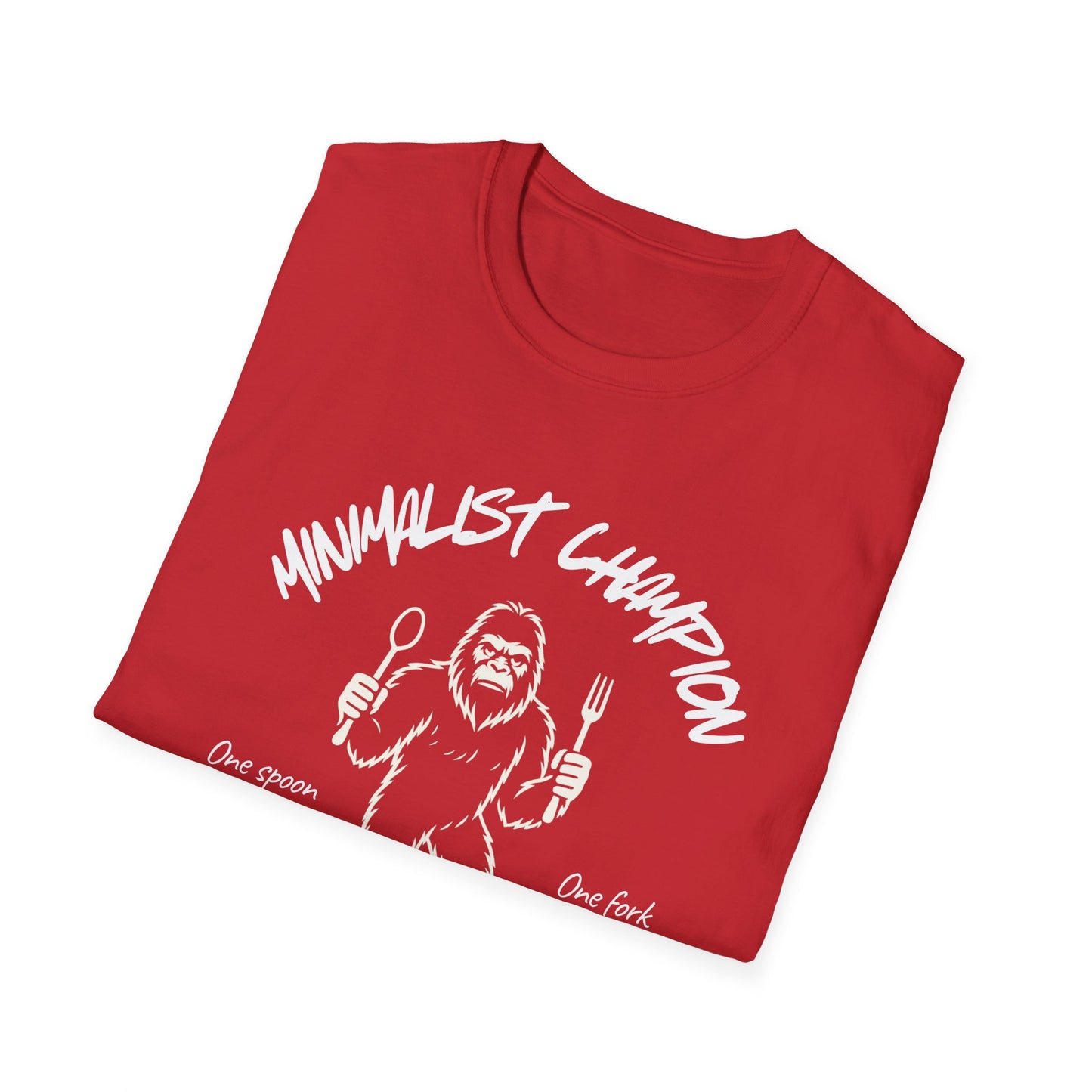Minimalist Champion T-Shirt – ‘One Spoon One Fork’ Sasquatch Graphic