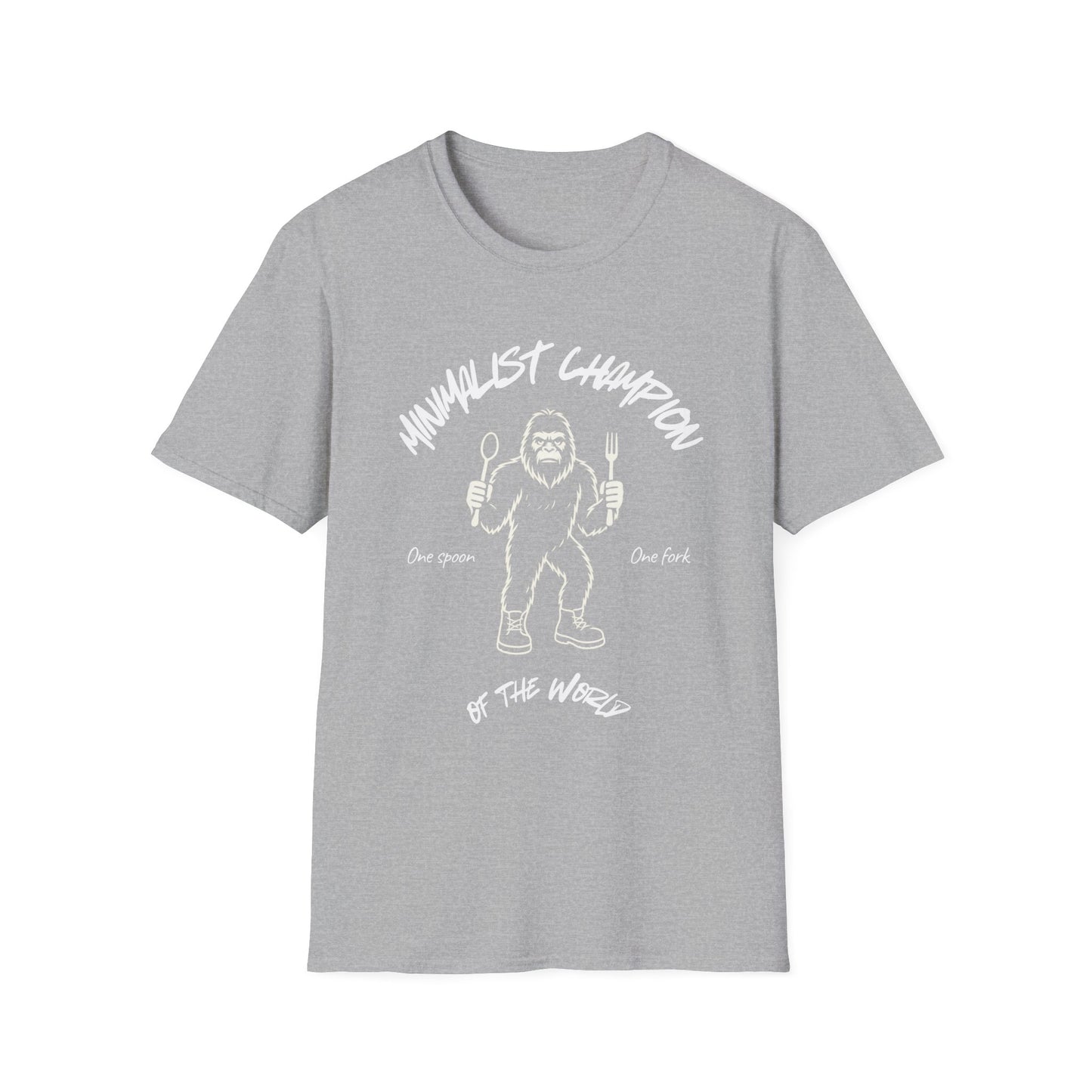 Minimalist Champion T-Shirt – ‘One Spoon One Fork’ Sasquatch Graphic