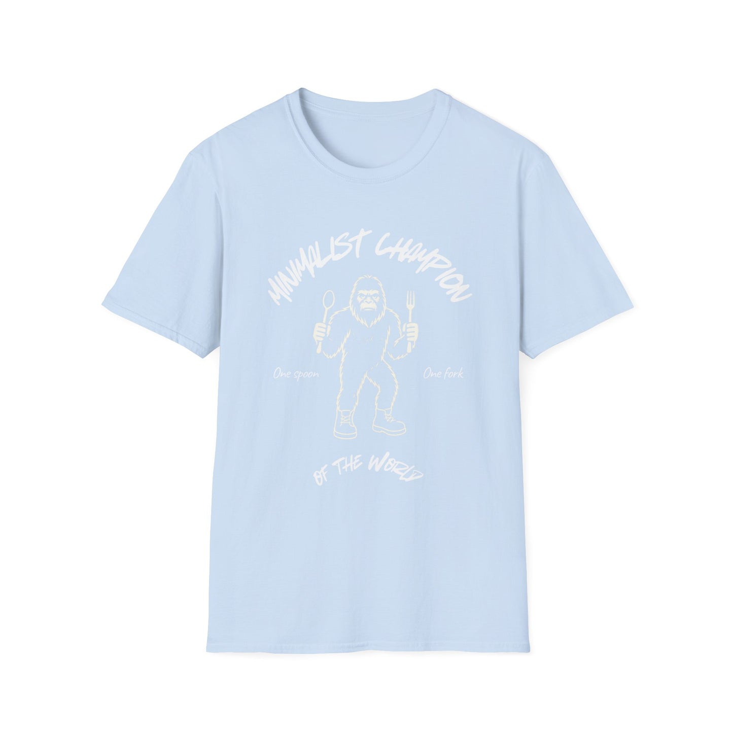 Minimalist Champion T-Shirt – ‘One Spoon One Fork’ Sasquatch Graphic