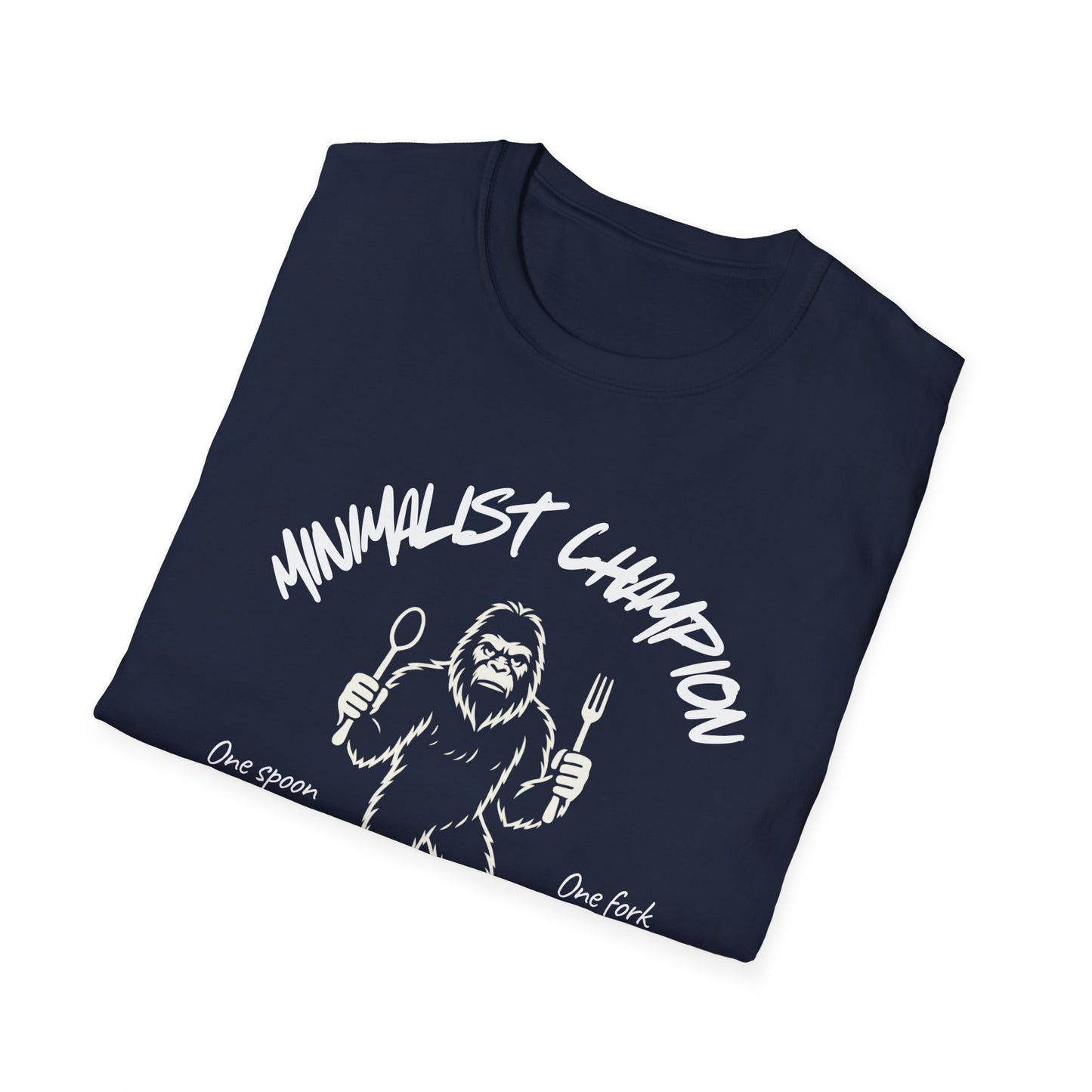 Minimalist Champion T-Shirt – ‘One Spoon One Fork’ Sasquatch Graphic