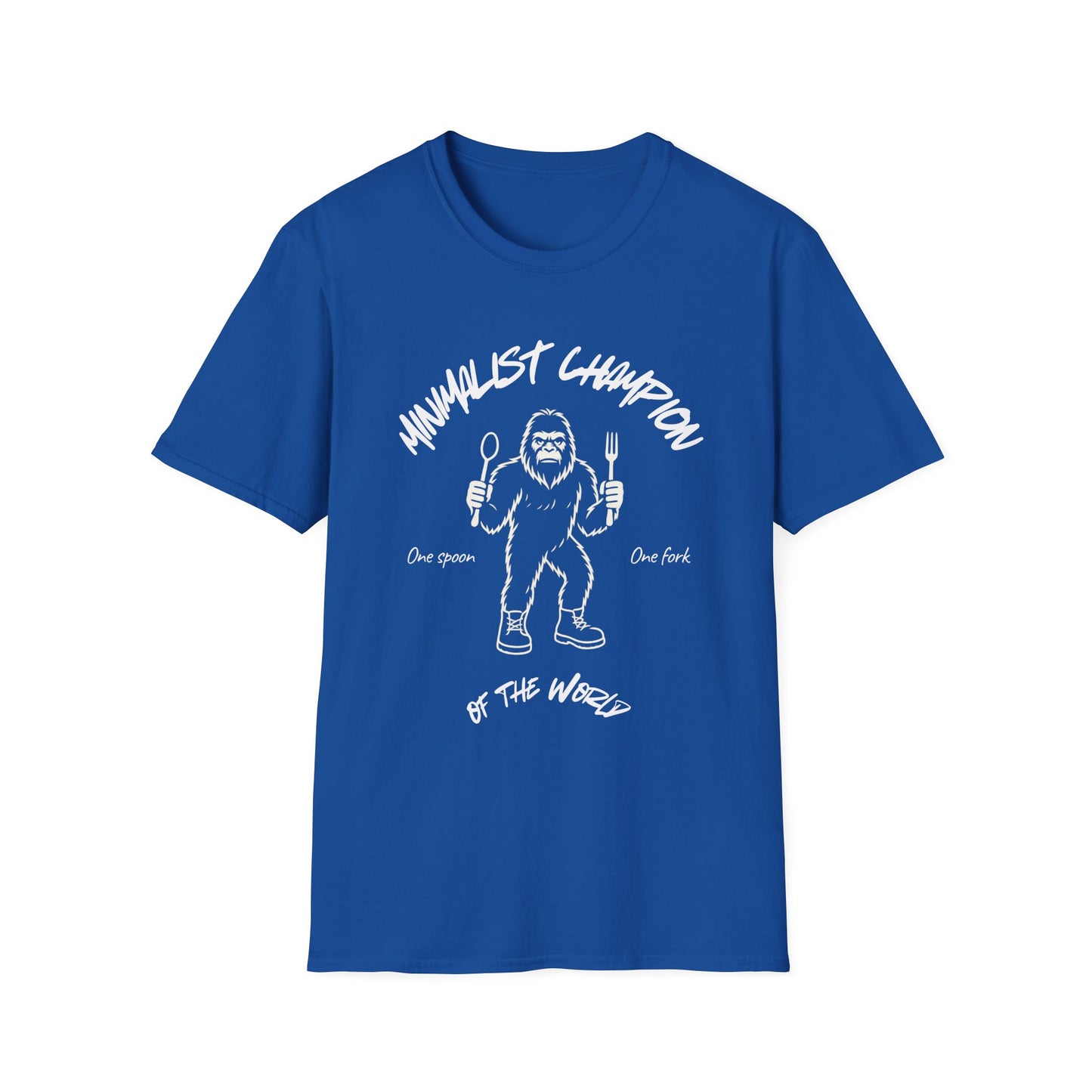 Minimalist Champion T-Shirt – ‘One Spoon One Fork’ Sasquatch Graphic