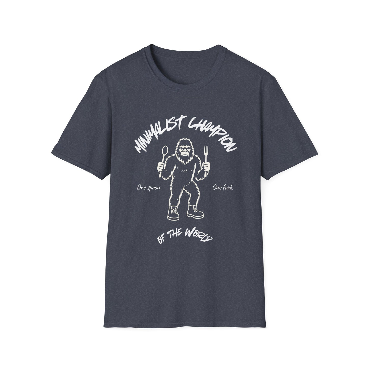 Minimalist Champion T-Shirt – ‘One Spoon One Fork’ Sasquatch Graphic