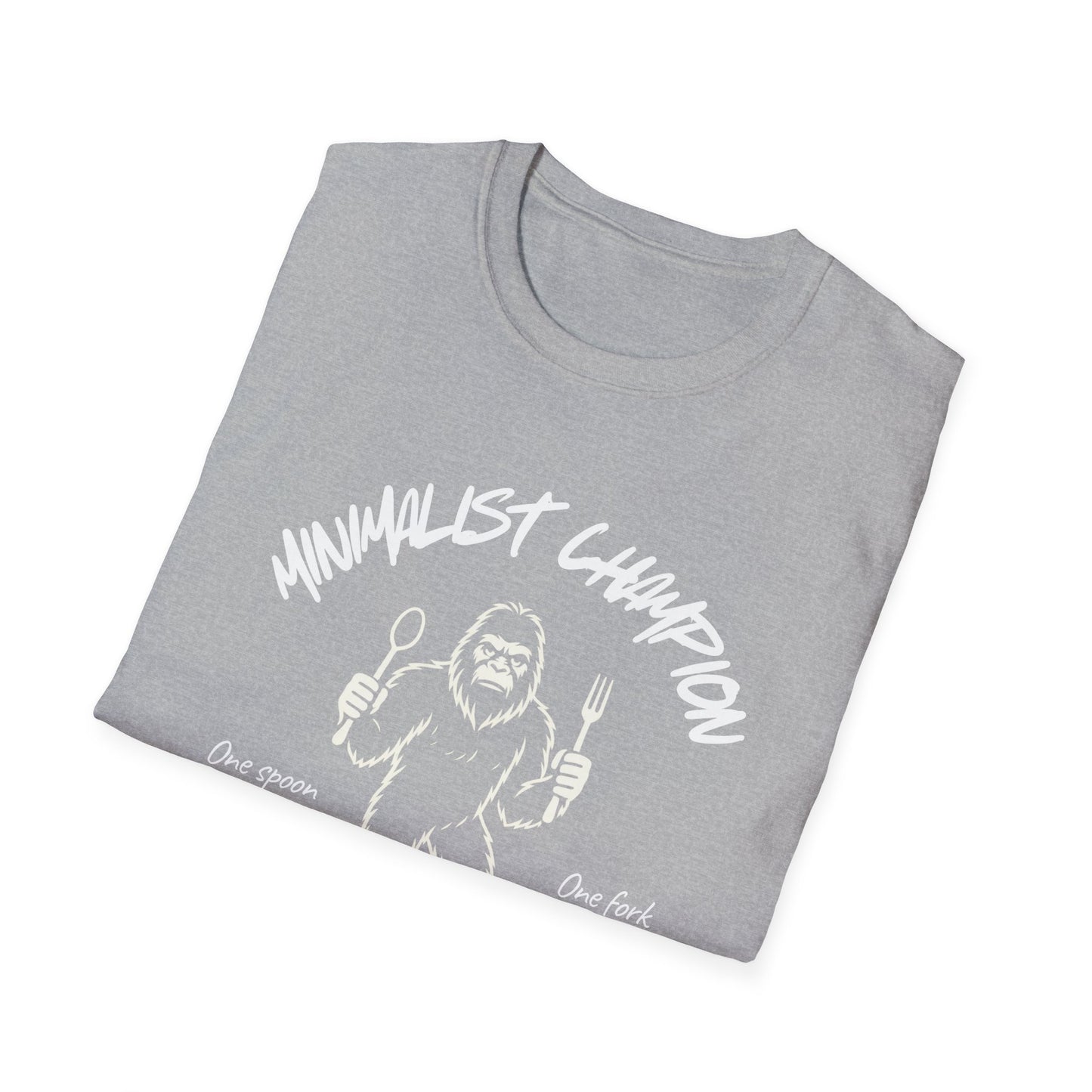 Minimalist Champion T-Shirt – ‘One Spoon One Fork’ Sasquatch Graphic