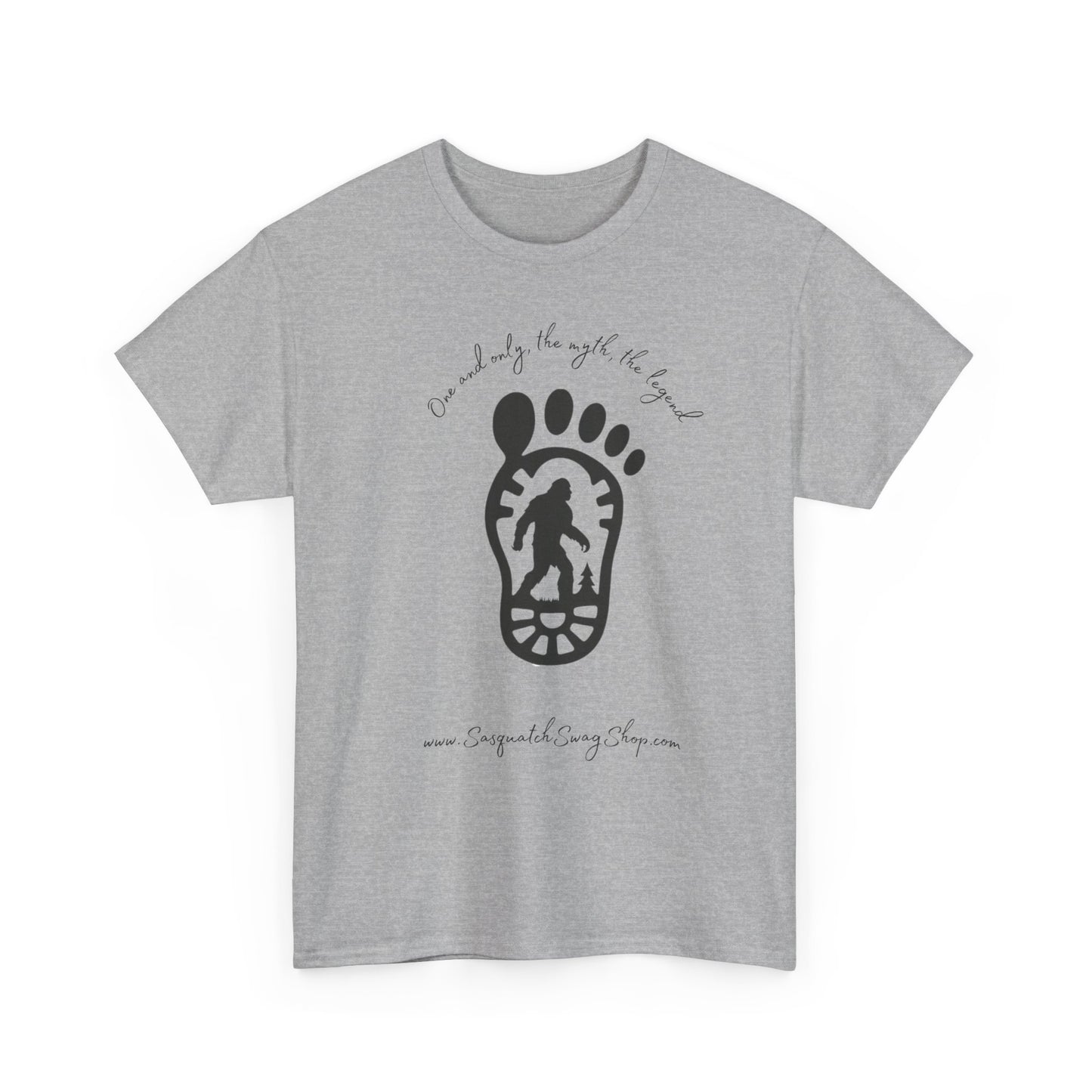 Bigfoot Footprint Graphic Tee — “One and only, the myth, the legend” Sasquatch T-Shirt