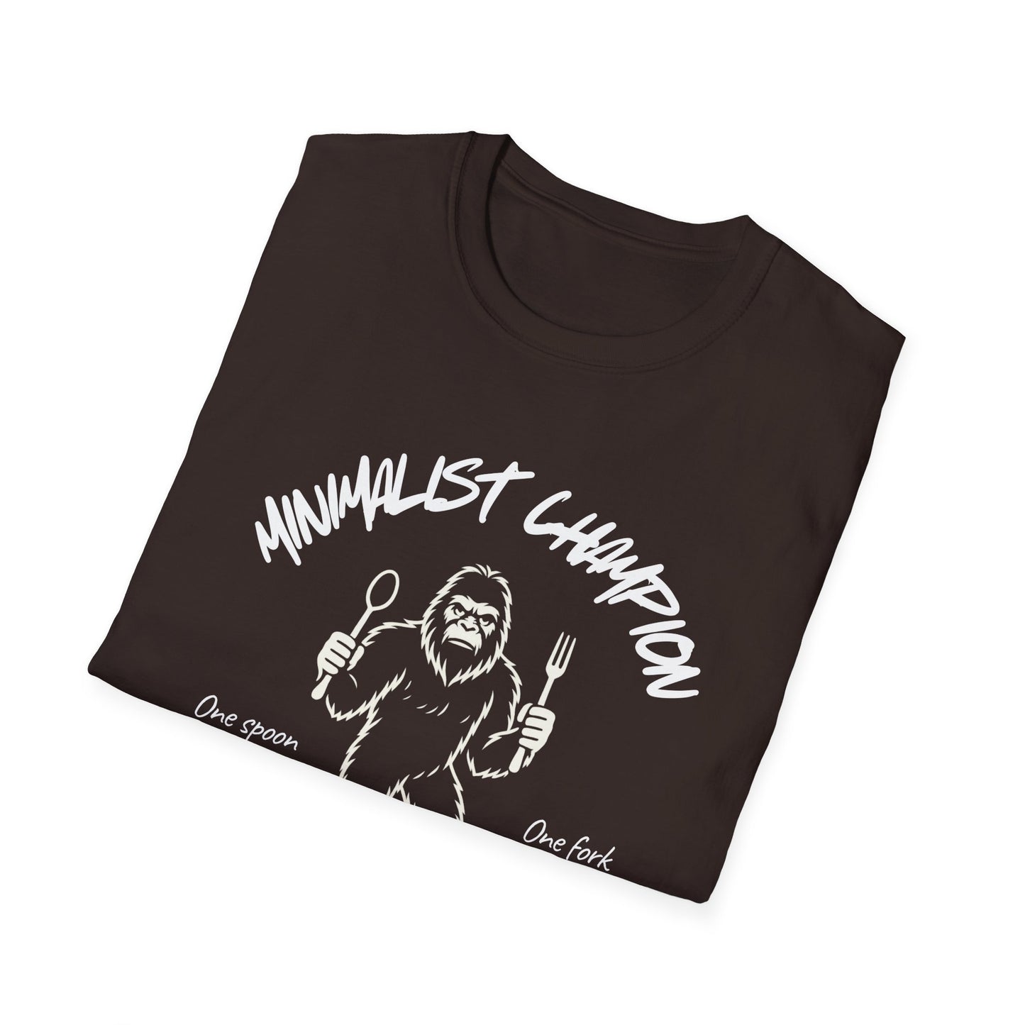 Minimalist Champion T-Shirt – ‘One Spoon One Fork’ Sasquatch Graphic