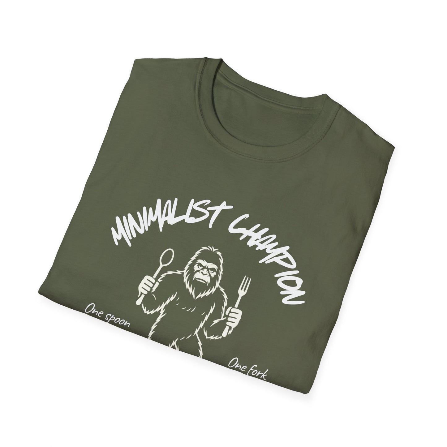 Minimalist Champion T-Shirt – ‘One Spoon One Fork’ Sasquatch Graphic