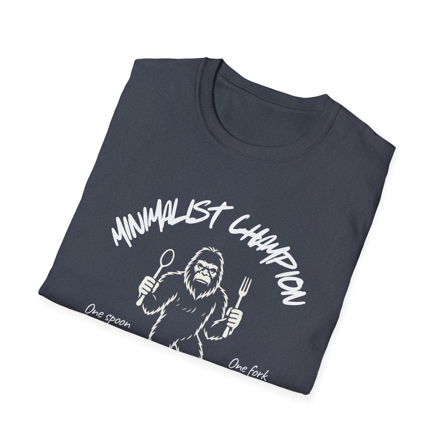 Minimalist Champion T-Shirt – ‘One Spoon One Fork’ Sasquatch Graphic