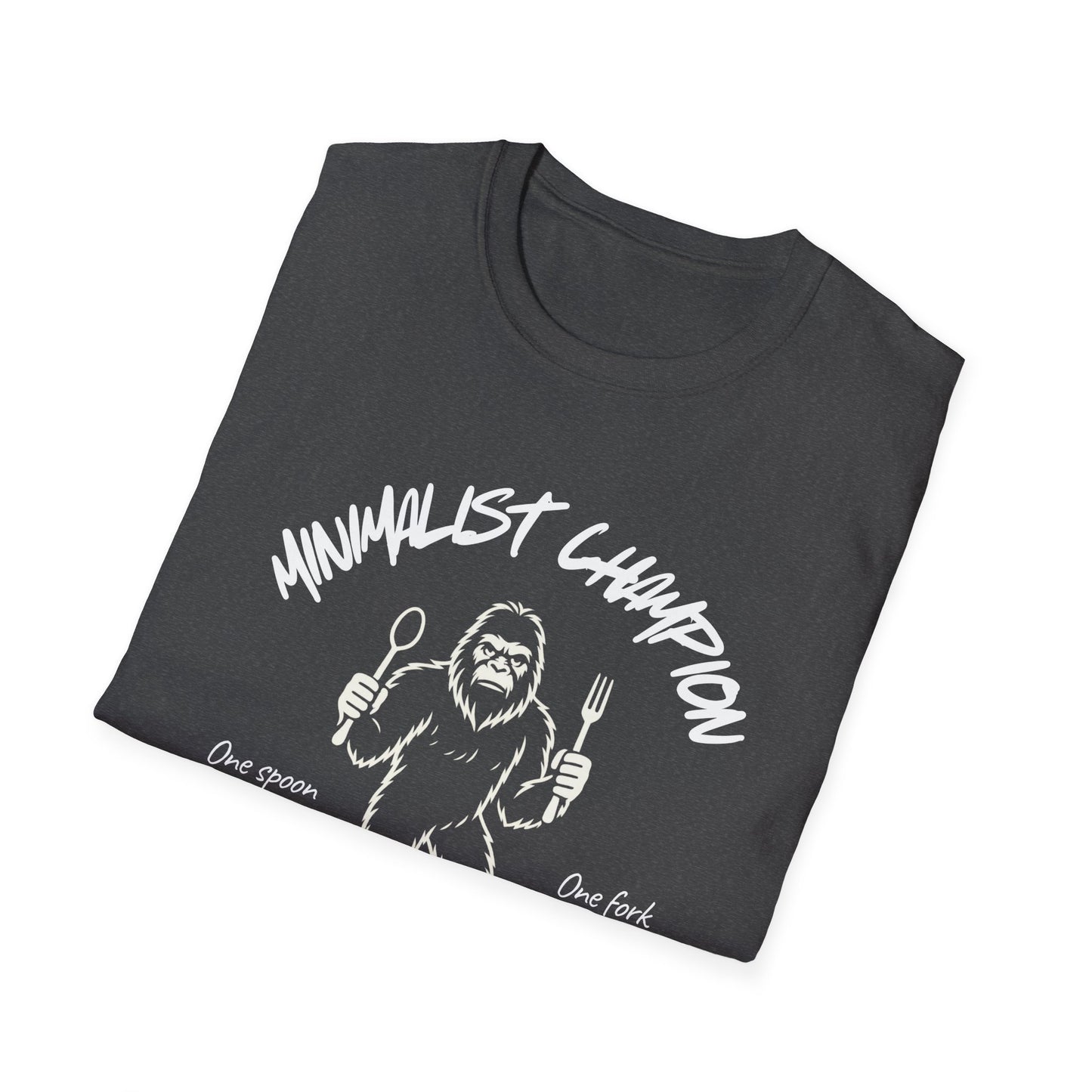 Minimalist Champion T-Shirt – ‘One Spoon One Fork’ Sasquatch Graphic