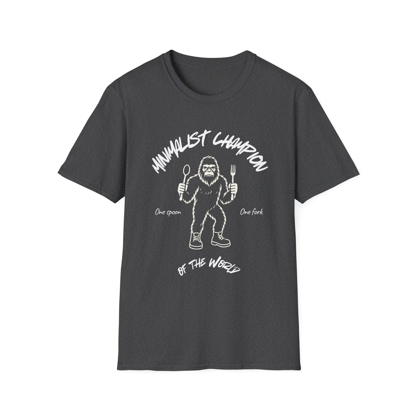 Minimalist Champion T-Shirt – ‘One Spoon One Fork’ Sasquatch Graphic