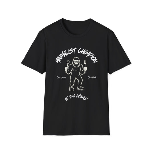 Minimalist Champion T-Shirt – ‘One Spoon One Fork’ Sasquatch Graphic